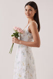 Floral White Thick Straps Sheath Backless Long Bridesmaid Dress