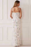 Floral White Sheath Spaghetti Straps Long Bridesmaid Dress