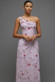 Floral Lilac One Shoulder Long Bridesmaid Dress with Slit