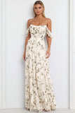 Floral Lilac Cold Shoulder Long Corset Bridesmaid Dress