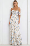 Floral Lilac Cold Shoulder Long Corset Bridesmaid Dress