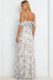 Floral Lilac Cold Shoulder Long Corset Bridesmaid Dress