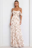 Floral Lilac Cold Shoulder Long Corset Bridesmaid Dress