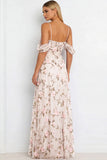 Floral Lilac Cold Shoulder Long Corset Bridesmaid Dress