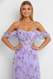Floral Lilac Cold Shoulder Long Corset Bridesmaid Dress