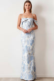 Light Blue Jacquard Mermaid Corset Long Wedding Guest Dress