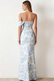 Light Blue Jacquard Mermaid Corset Long Wedding Guest Dress