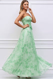 Floral Light Green Strapless Ruched Maxi Bridesmaid Dress