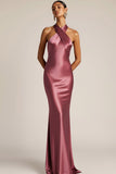 Vintage Rose Halter Neck Mermaid Maxi Bridesmaid Dress
