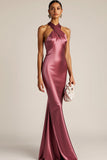 Vintage Rose Halter Neck Mermaid Maxi Bridesmaid Dress