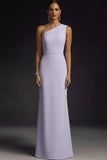 Simple Lilac One Shoulder Maxi Bridesmaid Dress