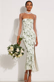 Floral Green Mermaid High Neck Maxi Bridesmaid Dress with Sleeves