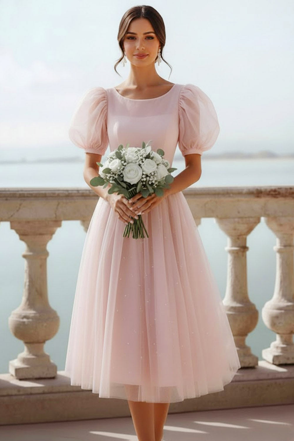Leely Women English Rose Midi Bridesmaid Dress with Sleeves A Line Scoop Neck Glitter Wedding Guest Dress leelyuk Leely Women English Rose Midi Bridesmaid Dress with Sleeves A Line Scoop Neck Glitter Wedding Guest Dress leelyuk