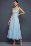 Sparkly Blue Sweetheart A Line Midi Bridesmaid Dress with Sequins