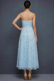 Sparkly Blue Sweetheart A Line Midi Bridesmaid Dress with Sequins