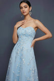 Sparkly Blue Sweetheart A Line Midi Bridesmaid Dress with Sequins
