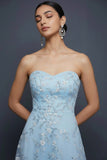Sparkly Blue Sweetheart A Line Midi Bridesmaid Dress with Sequins