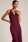 Burgundy V-Neck Mermaid Backless Long Formal Dress