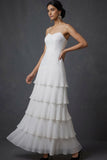 Dark Yellow A Line Spaghetti Straps Ruffled Long Wedding Guest Dress