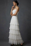 Dark Yellow A Line Spaghetti Straps Ruffled Long Wedding Guest Dress