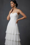 Dark Yellow A Line Spaghetti Straps Ruffled Long Wedding Guest Dress