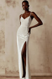 Sparkly White Mermaid Velvet Long Wedding Reception Dress with Beading