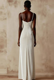 Sparkly White Mermaid Velvet Long Wedding Reception Dress with Beading