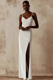 Sparkly White Mermaid Velvet Long Wedding Reception Dress with Beading
