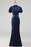 Emerald Green Mermaid High Neck Long Formal Dress with Sleeves