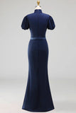 Emerald Green Mermaid High Neck Long Formal Dress with Sleeves