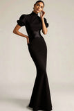 Emerald Green Mermaid High Neck Long Formal Dress with Sleeves