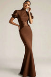Emerald Green Mermaid High Neck Long Formal Dress with Sleeves