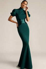 Emerald Green Mermaid High Neck Long Formal Dress with Sleeves