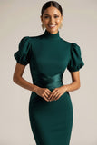 Emerald Green Mermaid High Neck Long Formal Dress with Sleeves