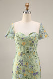 Floral Mauve Tulle Sheath Midi Wedding Guest Dress with Sleeves