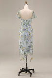 Mauve Floral Tulle Sheath Embroidered Midi Wedding Guest Dress with Sleeves