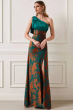 Peacock Green One Shoulder Long Wedding Guest Dress with Slit