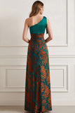 Peacock Green One Shoulder Long Wedding Guest Dress with Slit