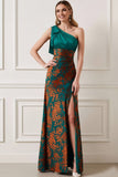 Peacock Green One Shoulder Long Wedding Guest Dress with Slit