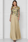 Floral Dark Yellow Bateau Neck Long Mother of the Bride Dress