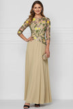 Floral Dark Yellow Bateau Neck Long Mother of the Bride Dress