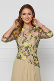 Floral Dark Yellow Bateau Neck Long Mother of the Bride Dress