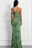 Floral Green Spaghetti Straps Long Corset Prom Dress with Embroidery