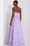 Floral Lilac Spaghetti Straps A Line Maxi Prom Dress