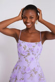 Floral Lilac Spaghetti Straps A Line Maxi Prom Dress