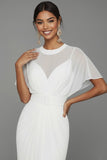 Blue Illusion Neck Mermaid Long Formal Dress with Belt