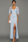 Light Blue Sweetheart Maxi Bridesmaid Dress with Slit
