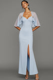 Light Blue Sweetheart Maxi Bridesmaid Dress with Slit