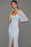 Light Blue Sweetheart Maxi Bridesmaid Dress with Slit