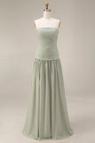 Light Blue Strapless Ruched Maxi Bridesmaid Dress